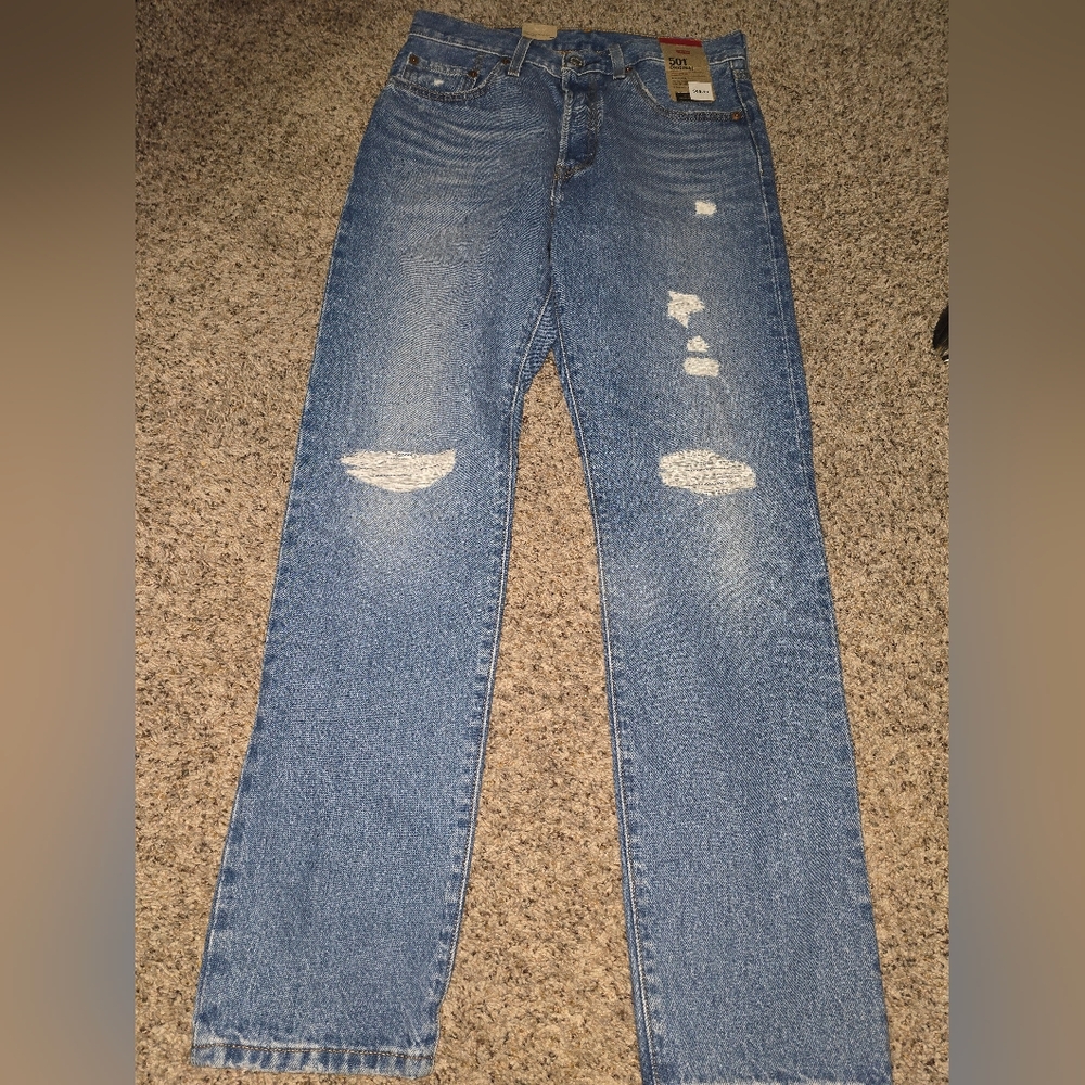 Womans Levi's 501 Original Distressed Jeans